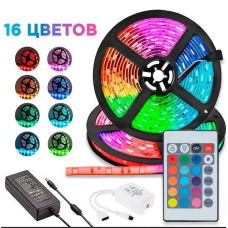 LED стрічка світлодіодна 5 метрів, Стрічка світлодіодна RGB 16 кольорів з блоком живлення   Акція
