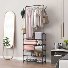 Збірна підлогова вішалка для речей Clothes Rack Up 170×60×26 см стійка для одягу в спальню з полицями під взуття