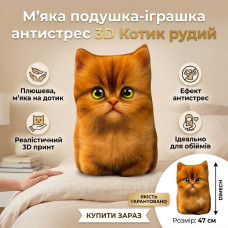 М'яка іграшка-подушка Котик рудий антистрес 3D 47см