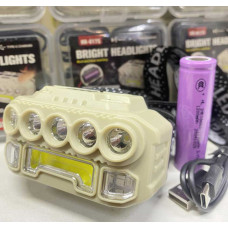 Налобний ліхтар акумуляторний COB+5LED, сенсорне включення, HX 817 / Світлодіодний ліхтарик на голову
